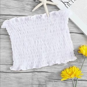 White Shirred Cropped Tube Top